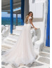 Beaded Ivory Lace Tulle Flowy Beach Wedding Dress